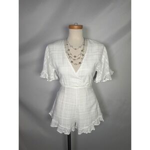 Princess Polly White Cotton Ruffle Wrap Romper Open Back Flutter Sleeve Size 2